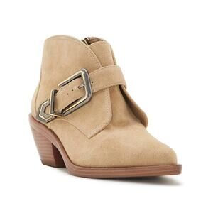 NEW Vince Camuto Ashena Tan Suede Leather Buckle Zip Up Bootie Ankle Boots